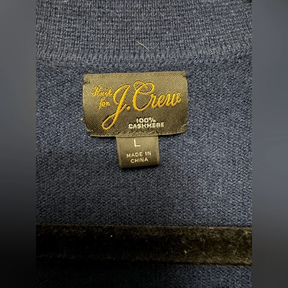 J.Crew 100% Cashmere Short Sleeve V-Neck Collar Sweater Polo Navy Men Sz LG EUC